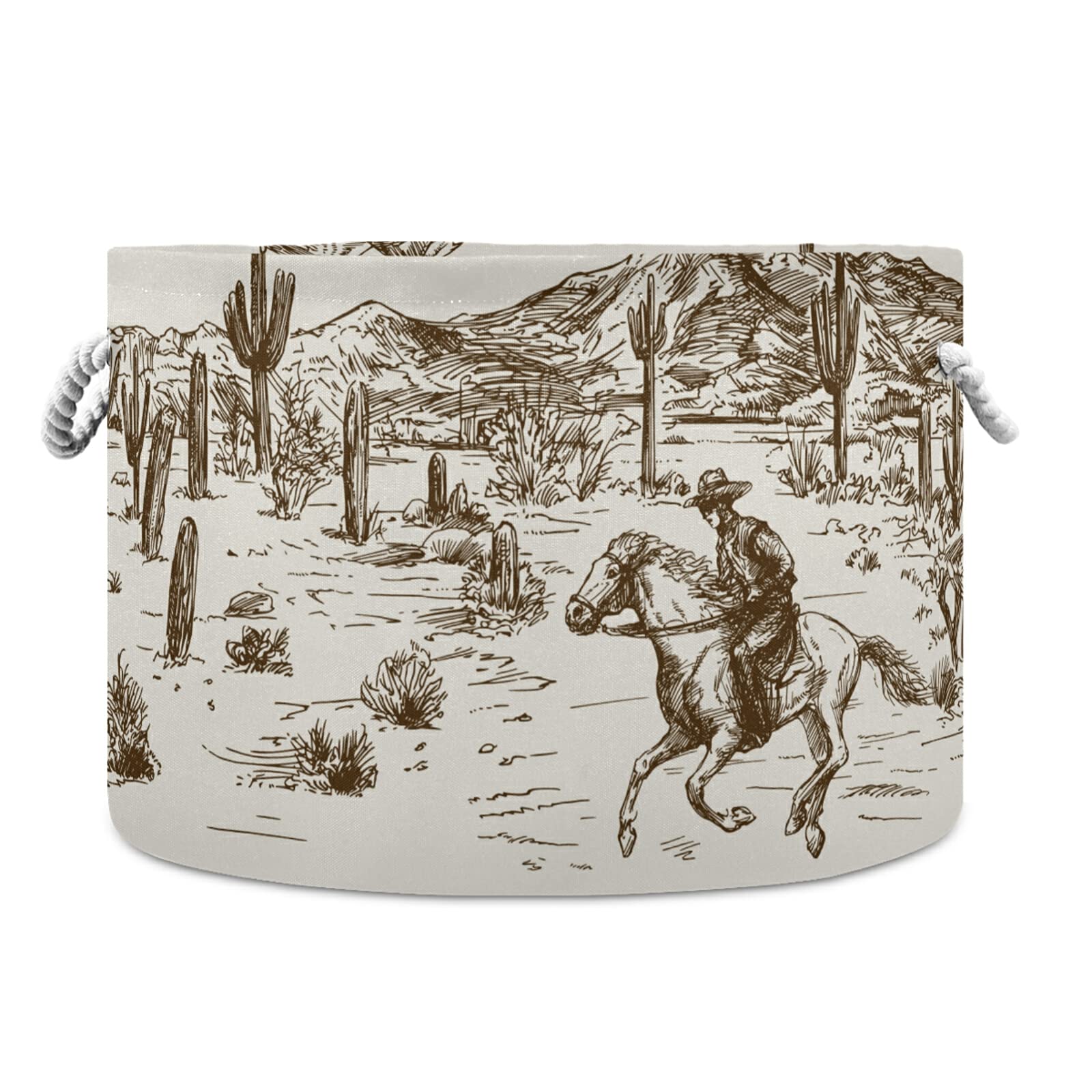 Wellday Cotton Rope Basket Western Desert Cowboy Baby Laundry Basket For Blankets Toys Storage Basket
